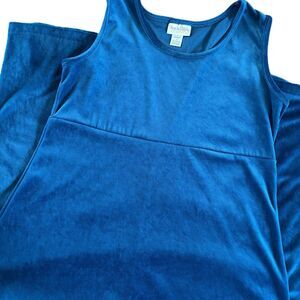 Diane Von Furstenberg Women Large Dress Velvet Blue Tank Maxi Velour Made In USA